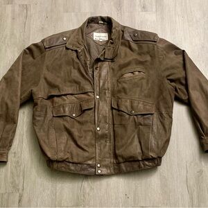 Charles Klein Brown Leather bomber Jacket